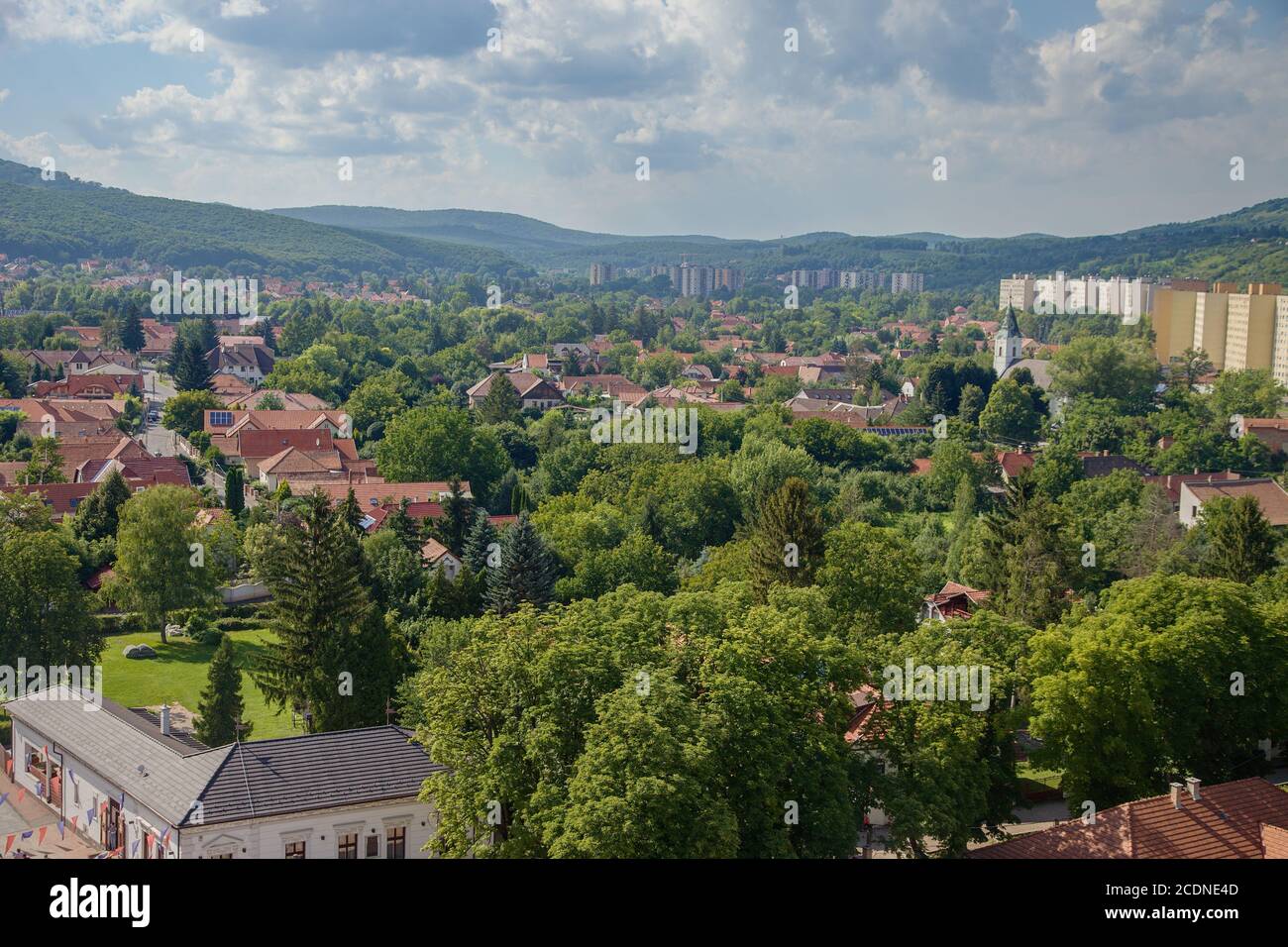 Blick auf die Stadt vom Schloss Diósgyőr in Miskolc, Ungarn Stockfoto