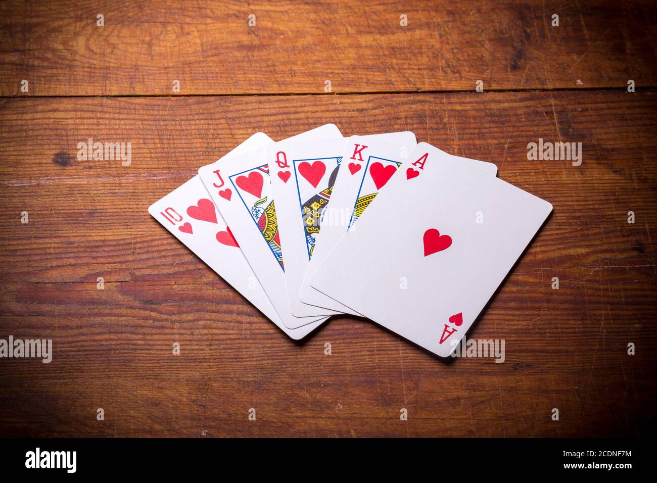Royal Flush Hearts Stockfoto