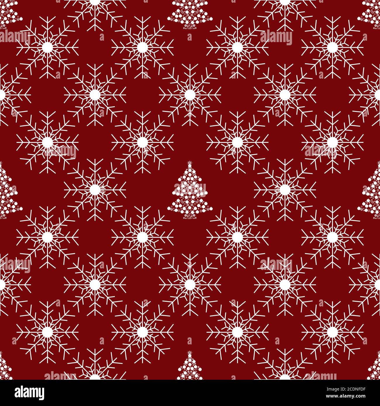 Weihnachtsbaum und rote Schneeflocke nahtlose Muster Stockfoto