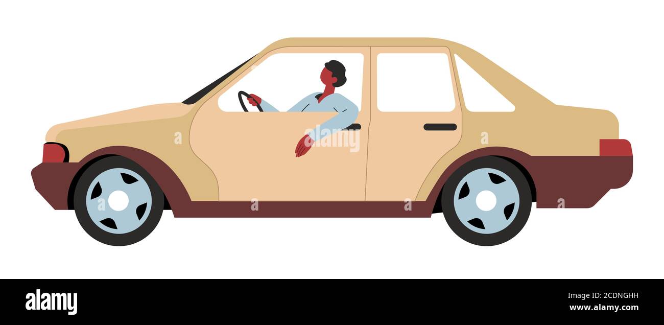 Stadtverkehr, Fahrer sitzt im Auto, Transportfahrzeug Stock Vektor