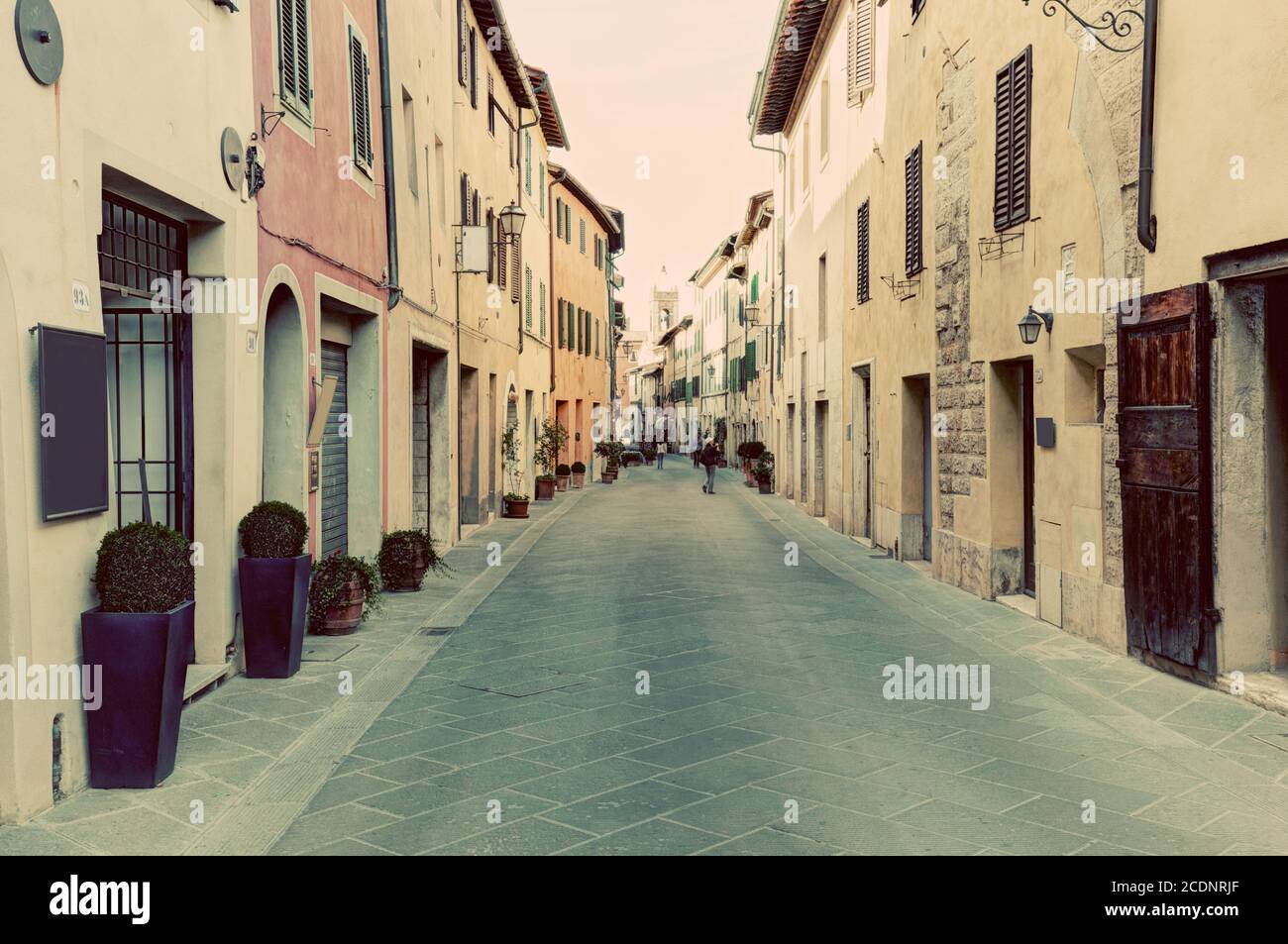 San Quirico d#39;Orcia kleine Stadt, Gemeinde in der Toskana, Italien. Stockfoto
