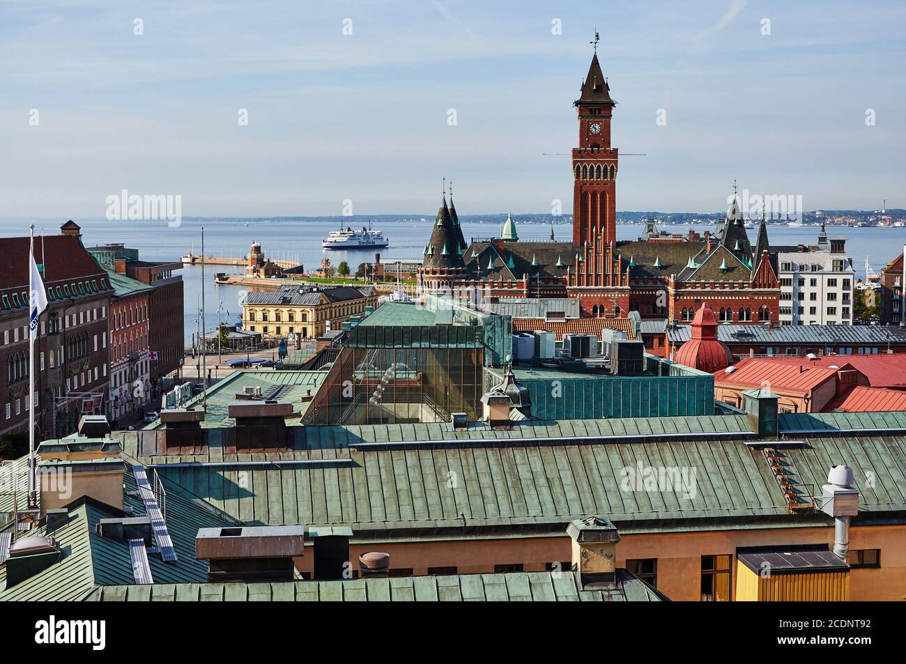 Helsingborgs Rådhus und Harbour, Helsingborg, Skåne län, Schweden Stockfoto