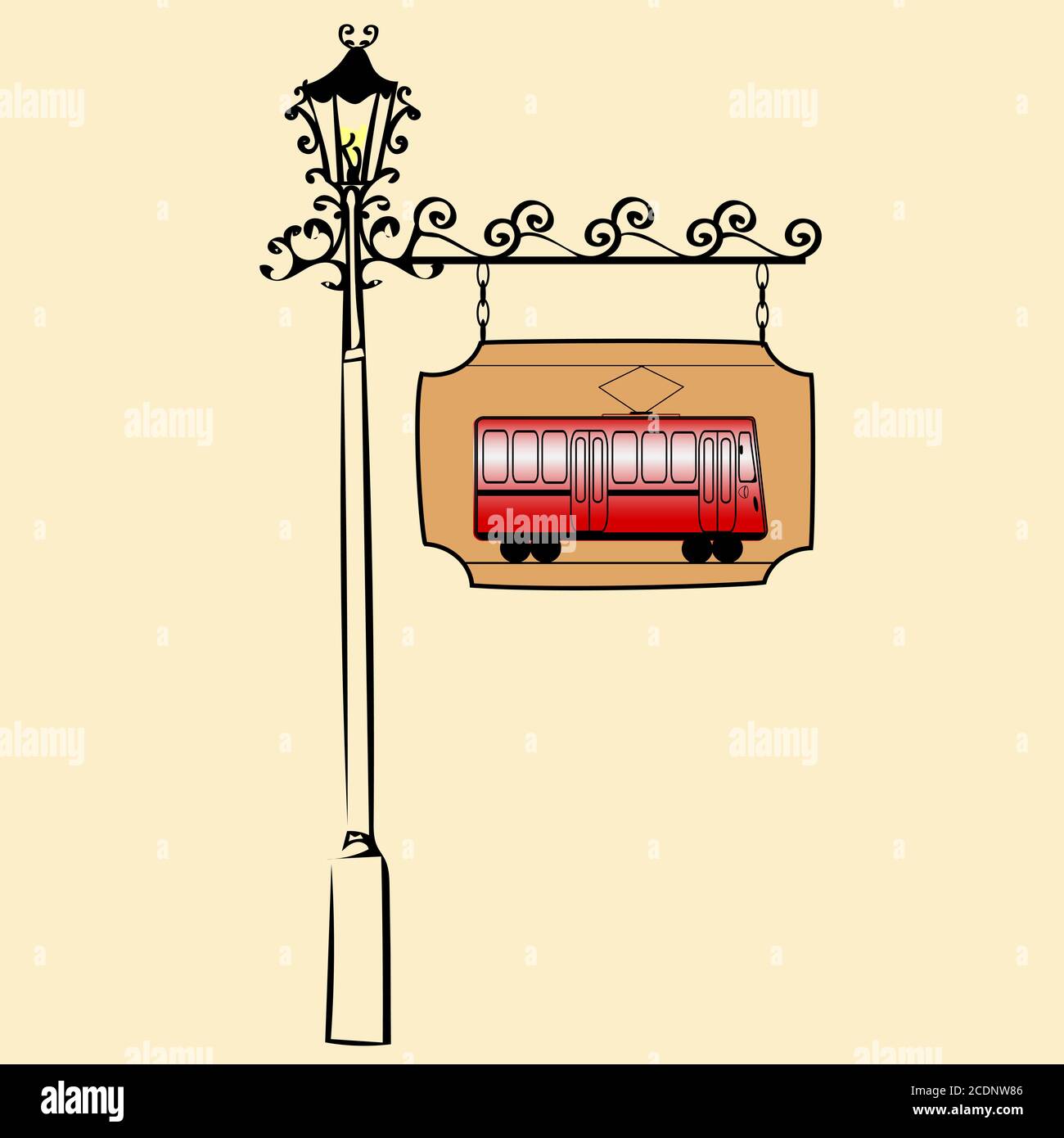 Straßenschild retro Straßenbahn Stockfoto