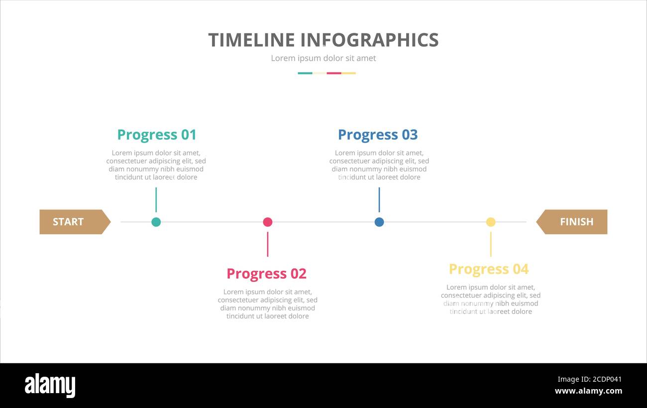Timeline Diagramme Konzept für Infografiken mit 4 Schritten Prozess mit Moderner, flacher Stil Stock Vektor