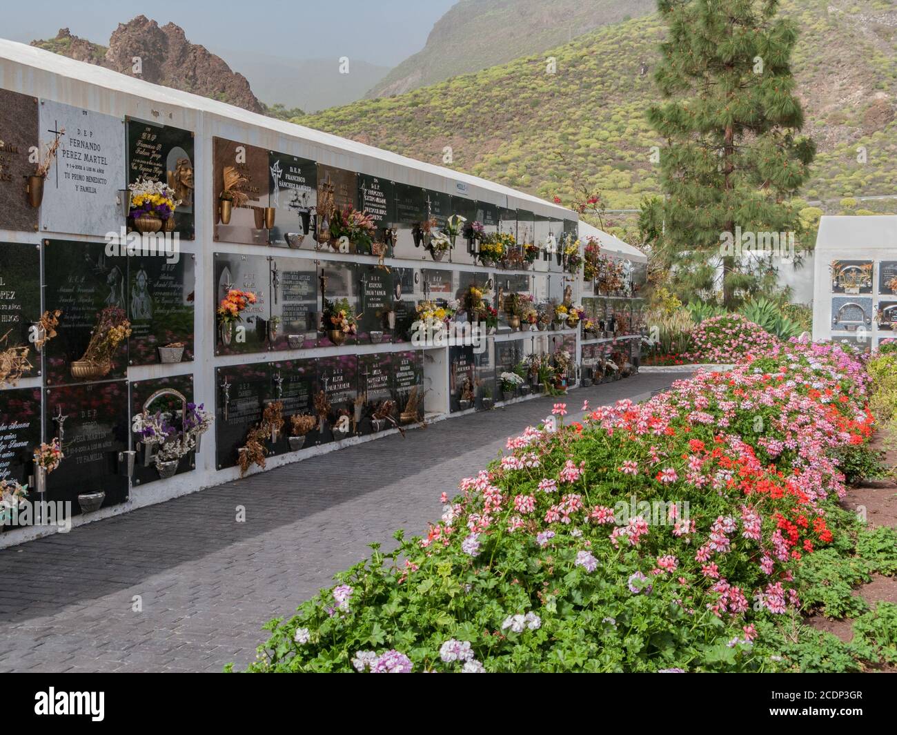Friedhof Santa Lucia auf Gran Canaria mit Nischengräbern Der Hintergrund die steilen Gesichter des Cumb Stockfoto