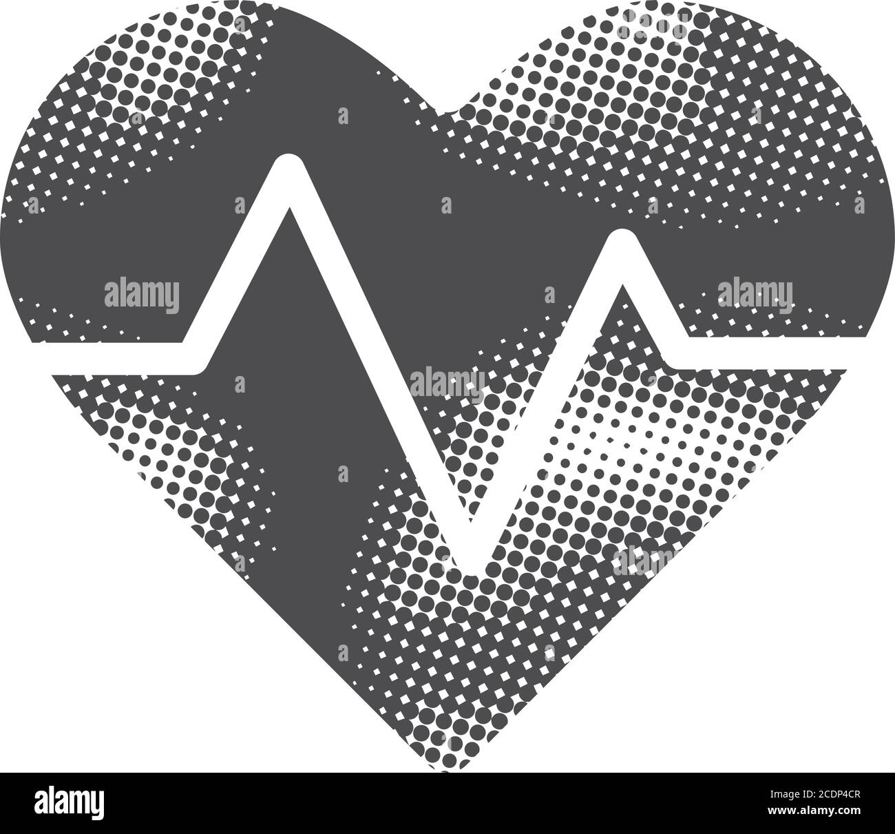 Herzfrequenzsymbol im Halbtonstil. Schwarz-Weiß-Vektorgrafik. Stock Vektor