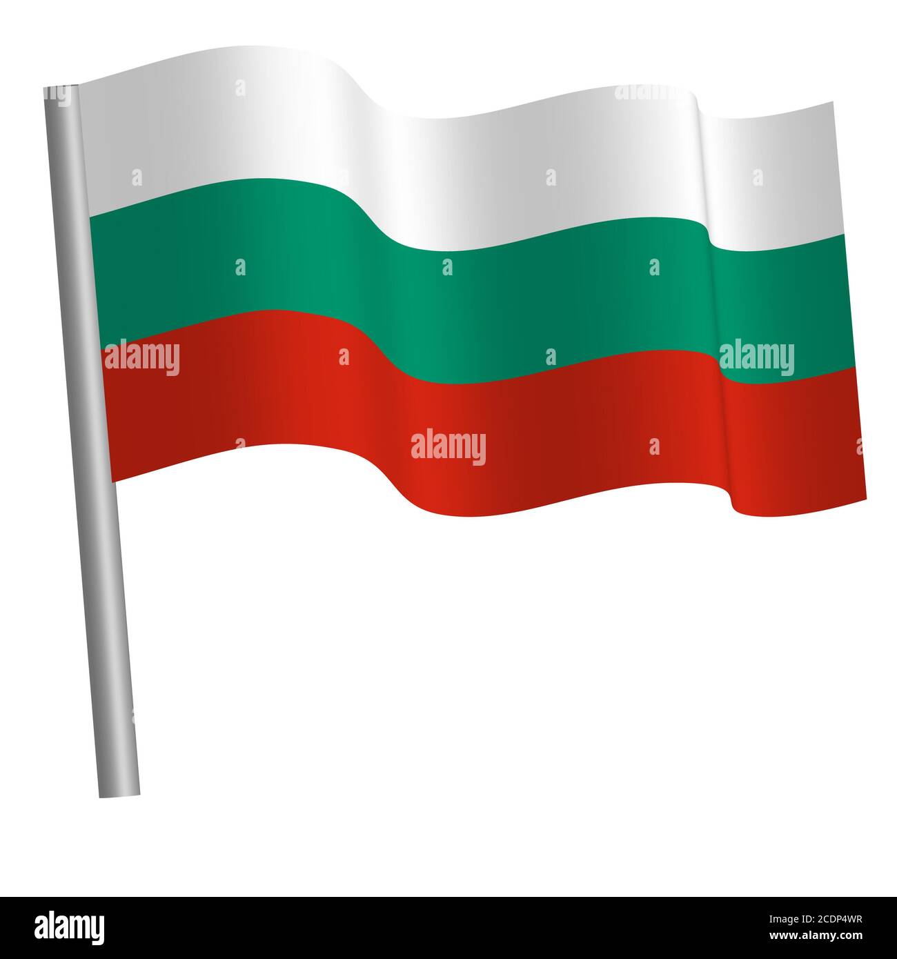 Bulgarische Flagge winkt auf einer Stange Stockfoto