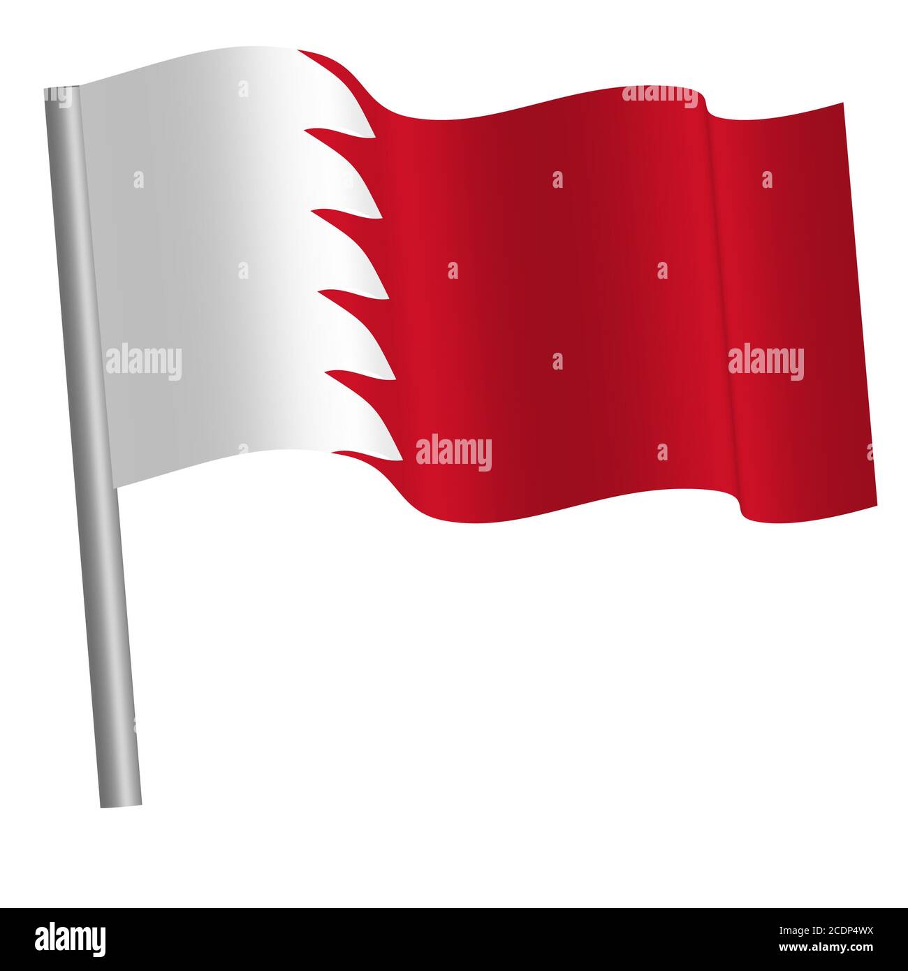 Bahraini Flagge winkt auf einer Stange Stockfoto