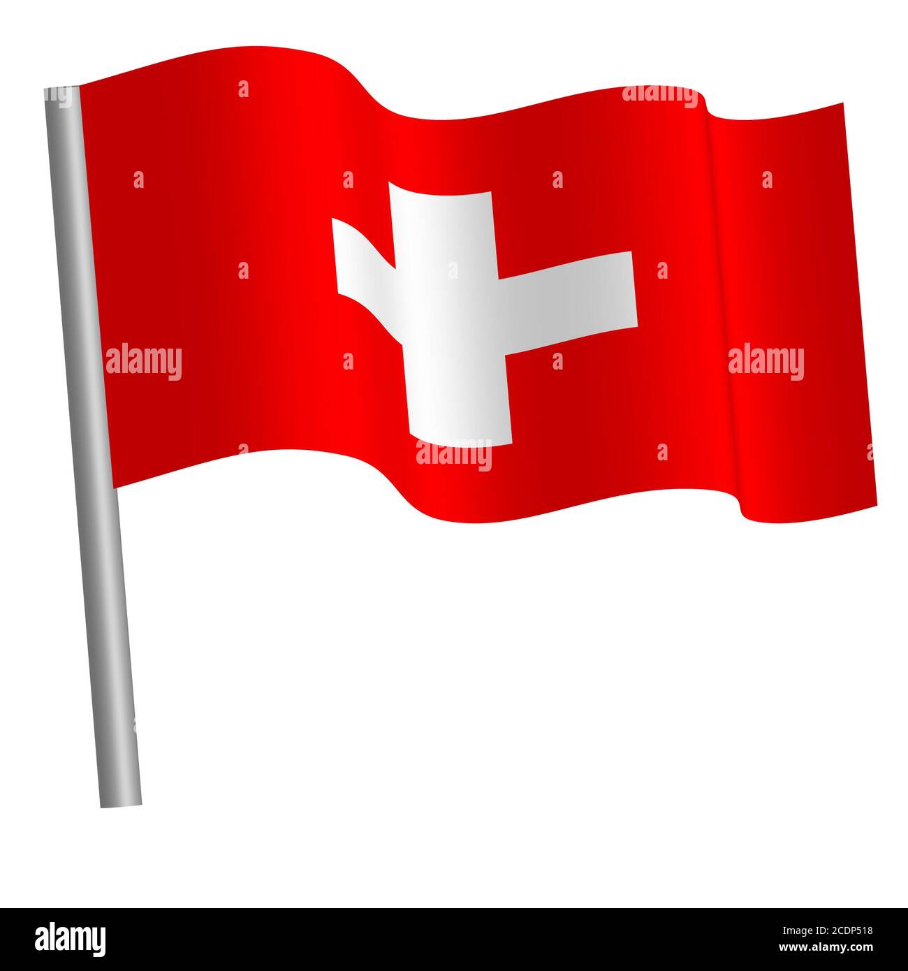 schweizer Flagge auf einer Stange Stockfoto