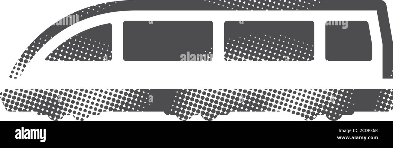 Tram-Symbol im Halbtonstil. Schwarz-Weiß-Vektorgrafik. Stock Vektor