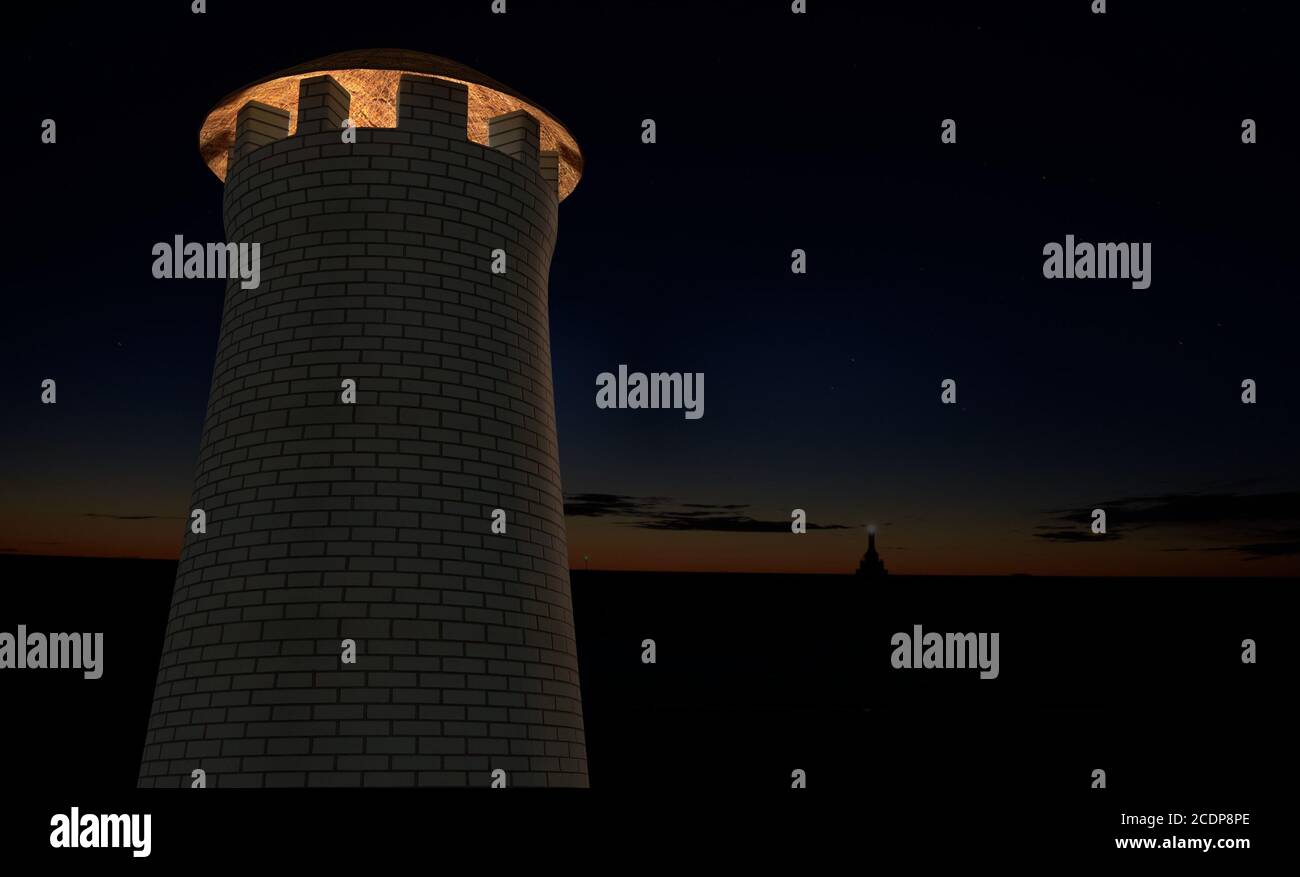 Wachturm auf sunset Sky 3d illustration Stockfoto
