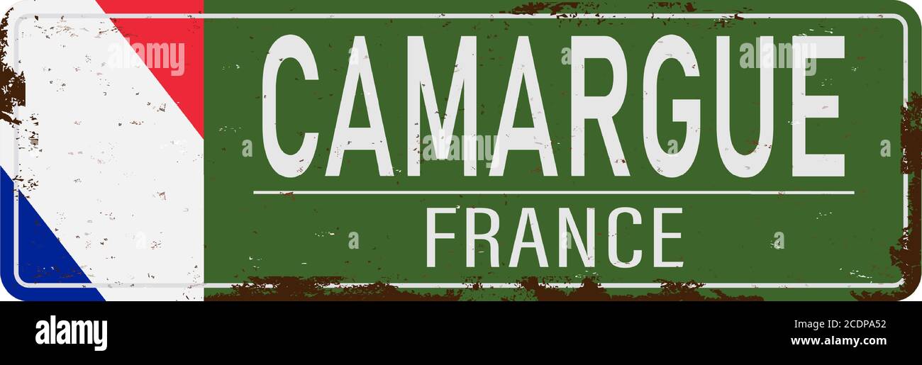 Camargue Symbol - Frankreich alte rostige Straße sigb mit flafgof frankreich Stock Vektor