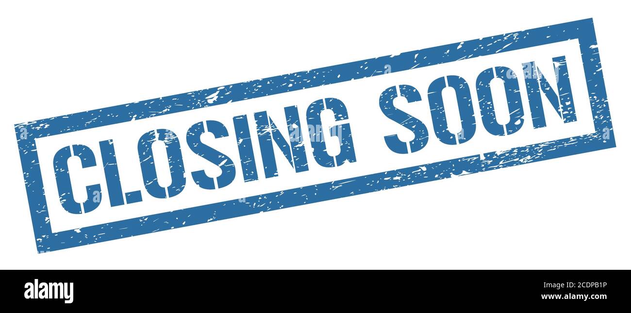 SCHLIESSEN BALD blau grungy Rechteck Stempel Zeichen. Stockfoto