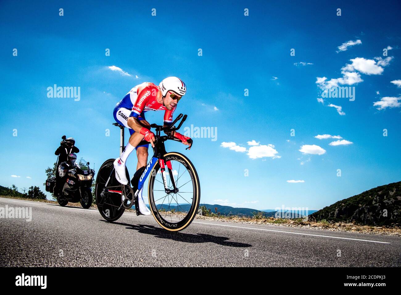 2016 Tour De France Etappe 13 Bourg-Saint-Andéol nach La Caverne du Pont-d'Arc. Individuelle Zeitprüfung. Tom Dumoulin Stockfoto