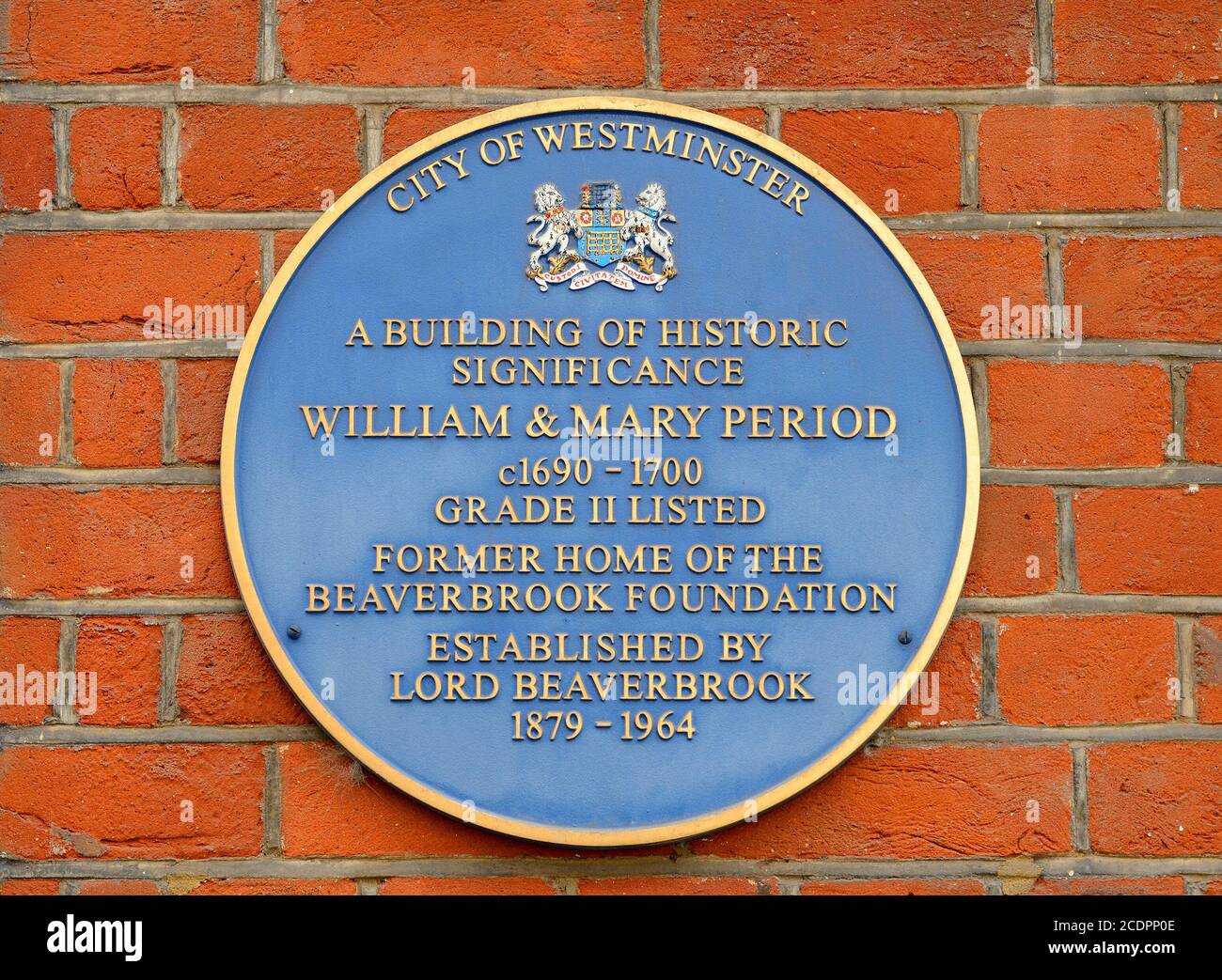 London, England, Großbritannien. Blaue Gedenktafel: "Ein Gebäude von historischer Bedeutung William & Mary Periode c1690-1700 Grad II als ehemalige Heimat der t Stockfoto