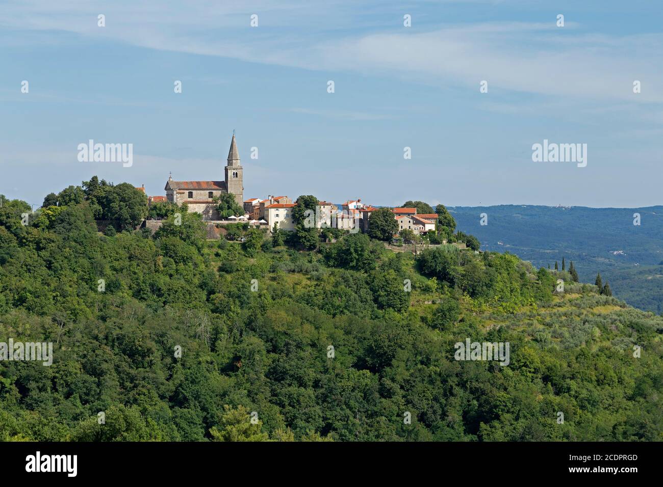 Blick auf die Stadt, Groznjan, Istrien, Kroatien Stockfoto