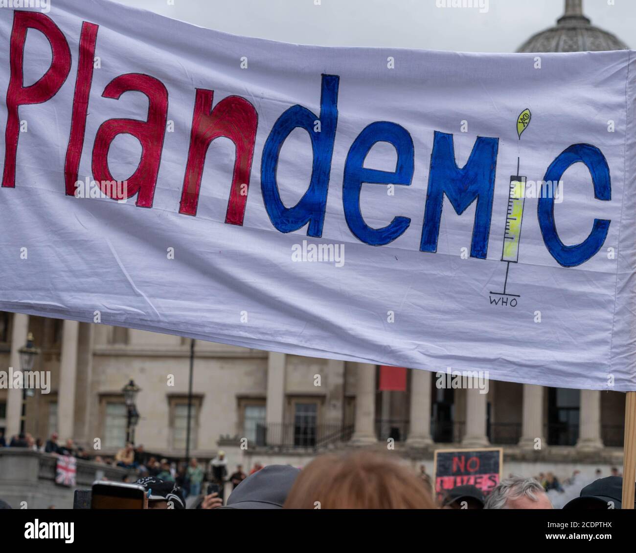 London, Großbritannien. August 2020. Nein zu Impfstoffen, Schluss mit der Sperre, Nein zu 5G Protest Trafalgar Square London, Credit: Ian Davidson/Alamy Live News Stockfoto London, Großbritannien. August 2020. Nein zu Impfstoffen, Schluss mit der Sperre, Nein zu 5G Protest Trafalgar Square London, Credit: Ian Davidson/Alamy Live News Stockfoto