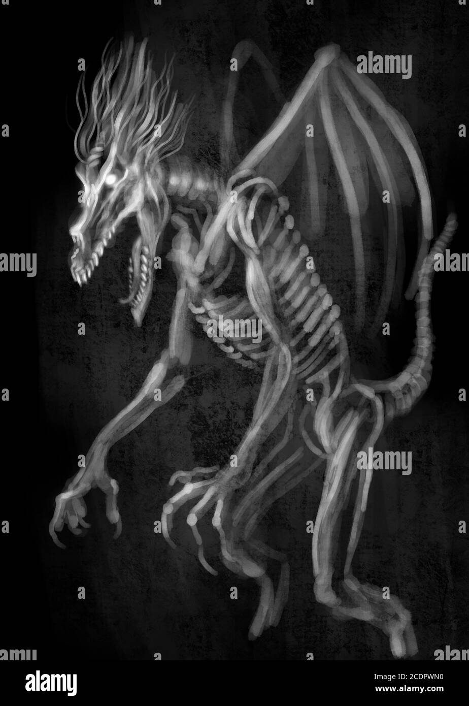 Ein schrecklicher Dämon oder untote Drachen Monster handgezeichnete Illustration Stockfoto