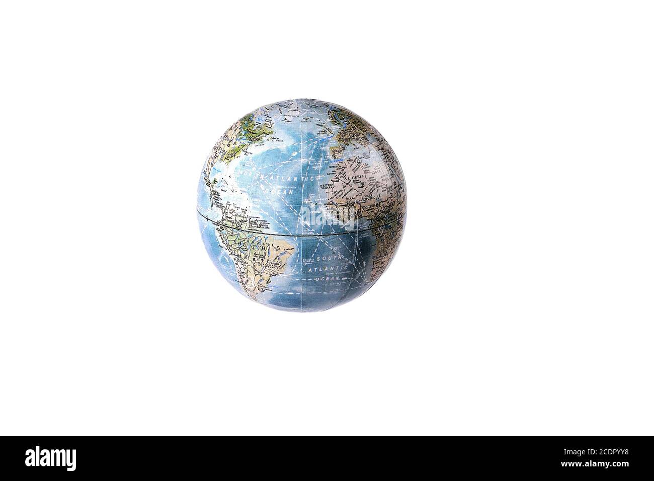 Globus, Planet Erde, Globus leer für Kreativität und zukünftige Verwendung auf einem weißen Hintergrund Nahaufnahme Stockfoto