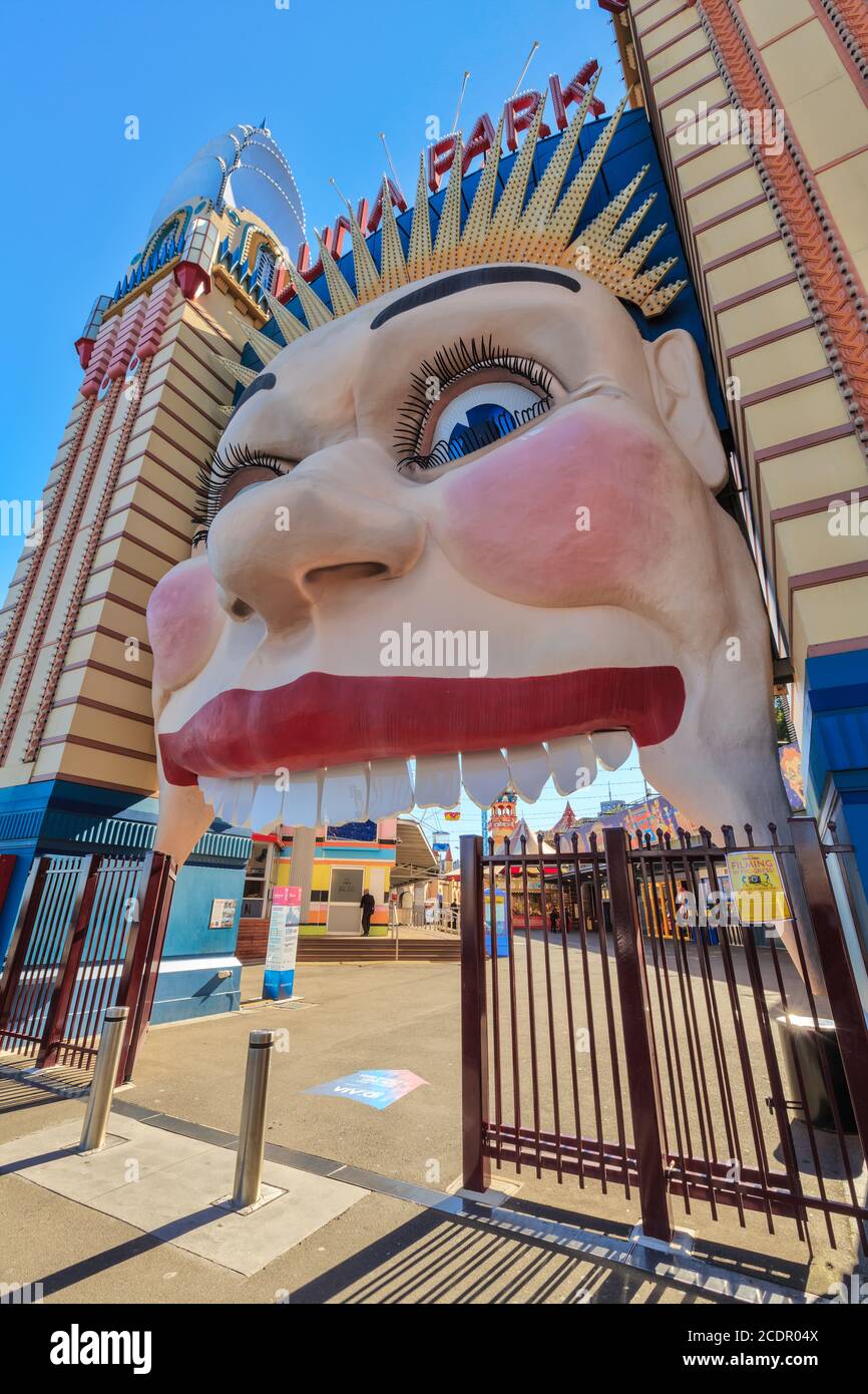 Luna Park, Sydney, Australien. Das berühmte Gesicht am Eingang. Mai 30 2019 Stockfoto