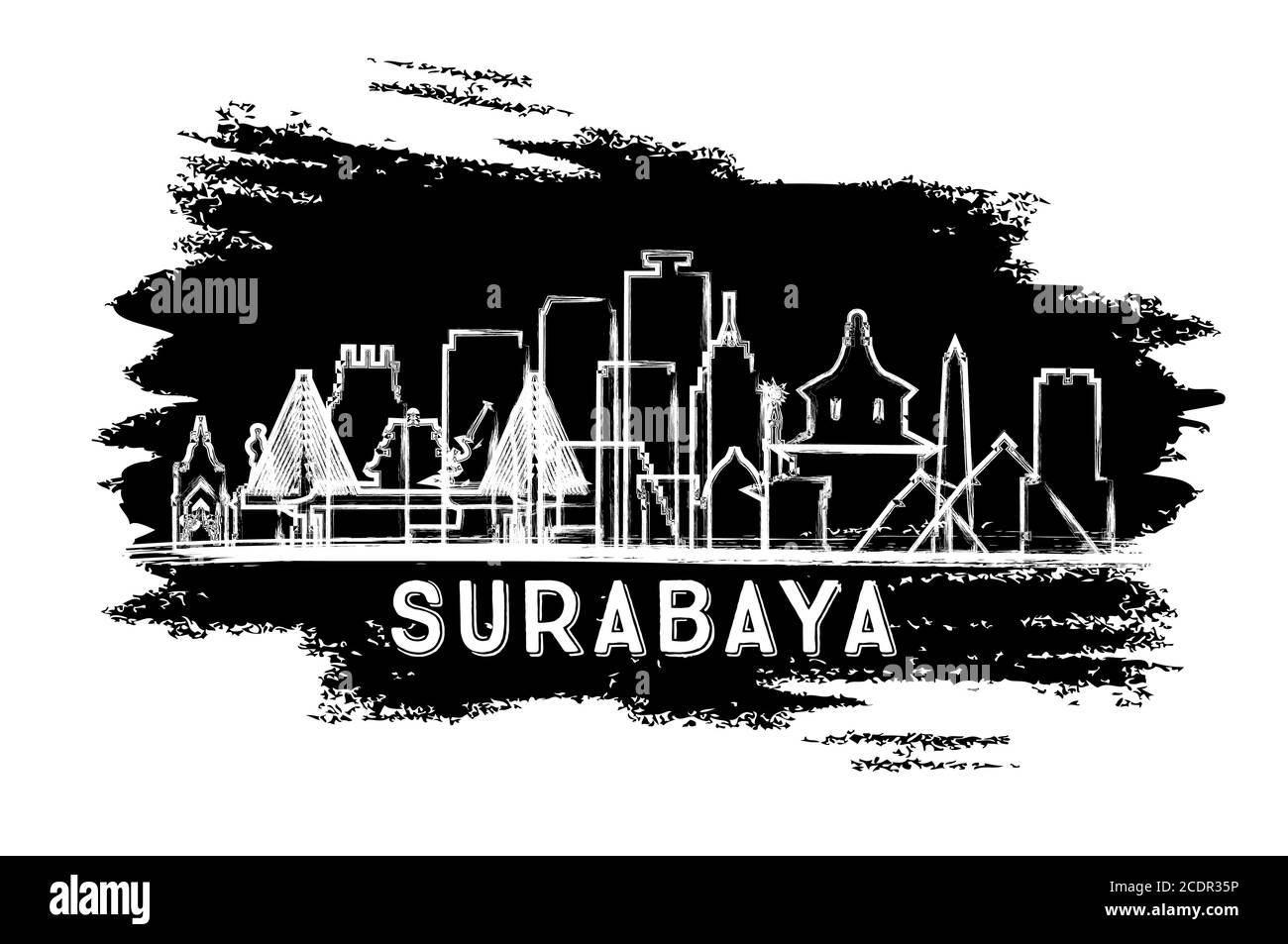 Surabaya Indonesia City Skyline Silhouette. Handgezeichnete Skizze. Business Travel und Tourismus Konzept mit historischer Architektur. Vektorgrafik. Stock Vektor