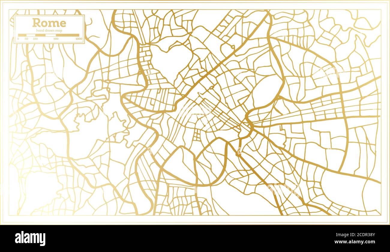 Rom Italien Stadtplan im Retro-Stil in goldener Farbe. Übersichtskarte. Vektorgrafik. Stock Vektor