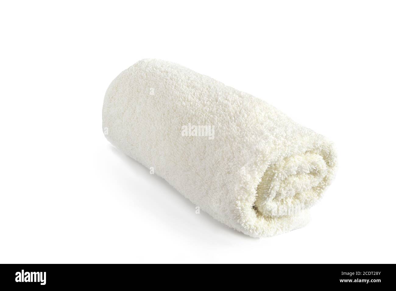 Weiße Baumwolle Handtuch Terry Tuch Textur isoliert auf weiß Stockfoto