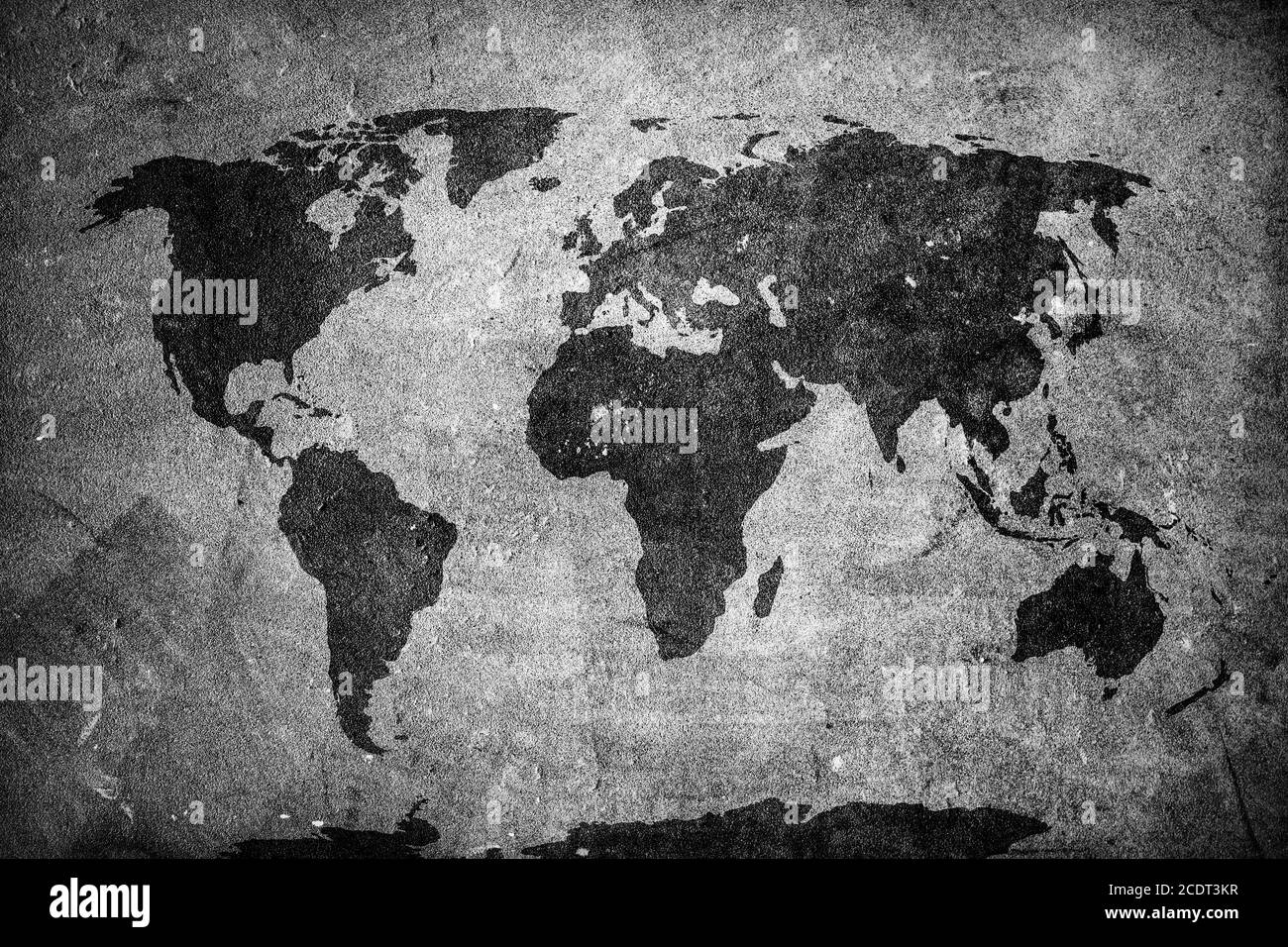 Retro Weltkarte auf Beton, Gipswand. Vintage, grunge Hintergrund. Stockfoto