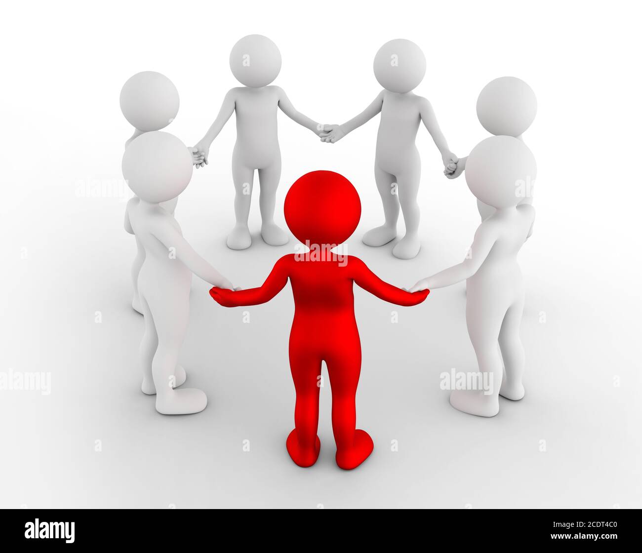 Toon Männer halten die Hände in einem Kreis. Supportgruppe, Teamarbeit, Business Leader Konzept Stockfoto