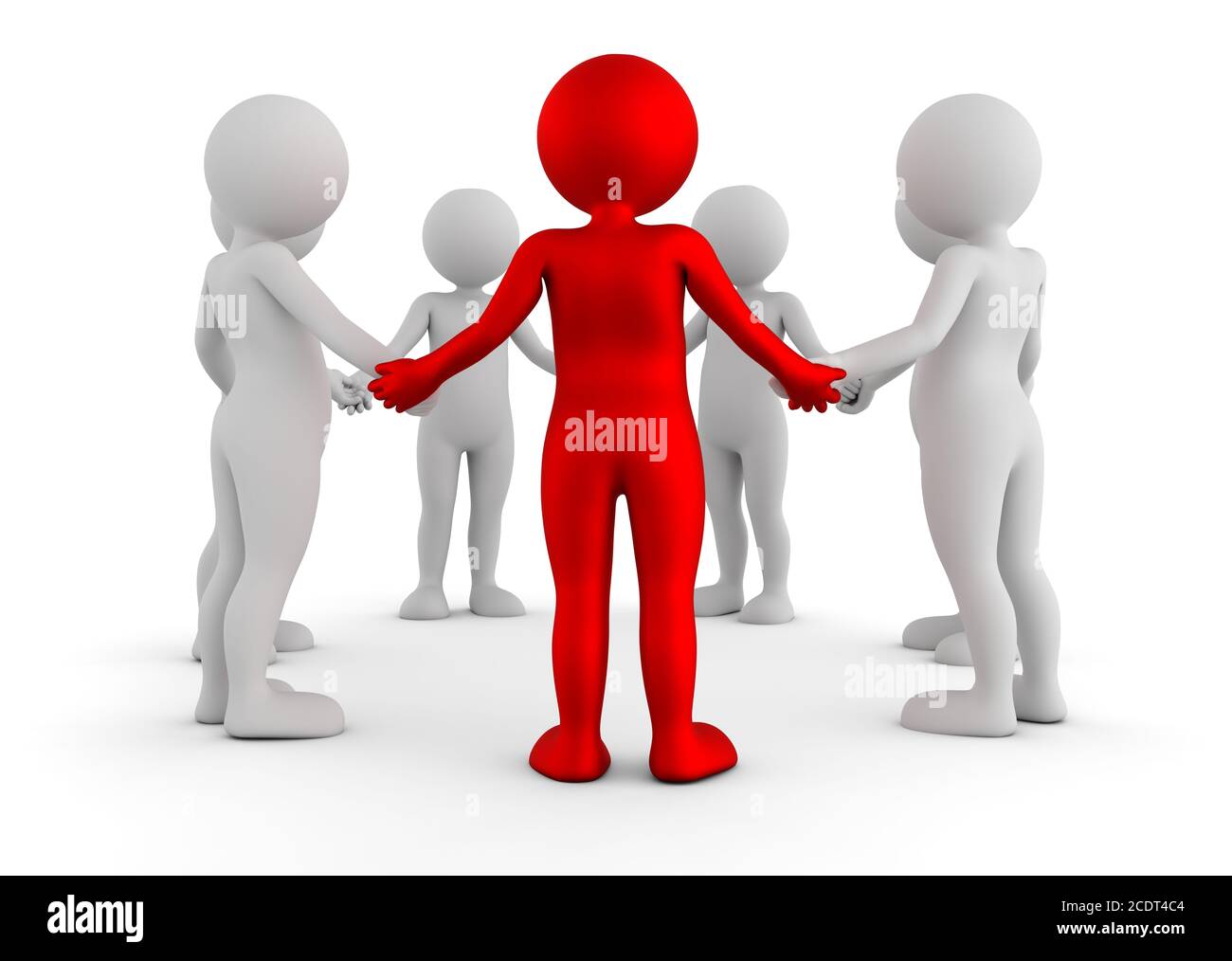 Toon Männer halten die Hände in einem Kreis. Supportgruppe, Teamarbeit, Business Leader Konzept Stockfoto