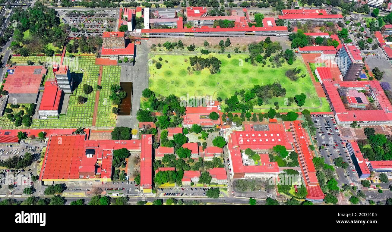 Luftaufnahme von Ciudad Universitaria und dem Olympiastadion Stockfoto