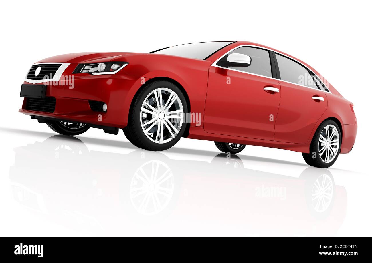 Moderne rote Metallic-Limousine im Rampenlicht. Generisches Design, brandlos. Stockfoto