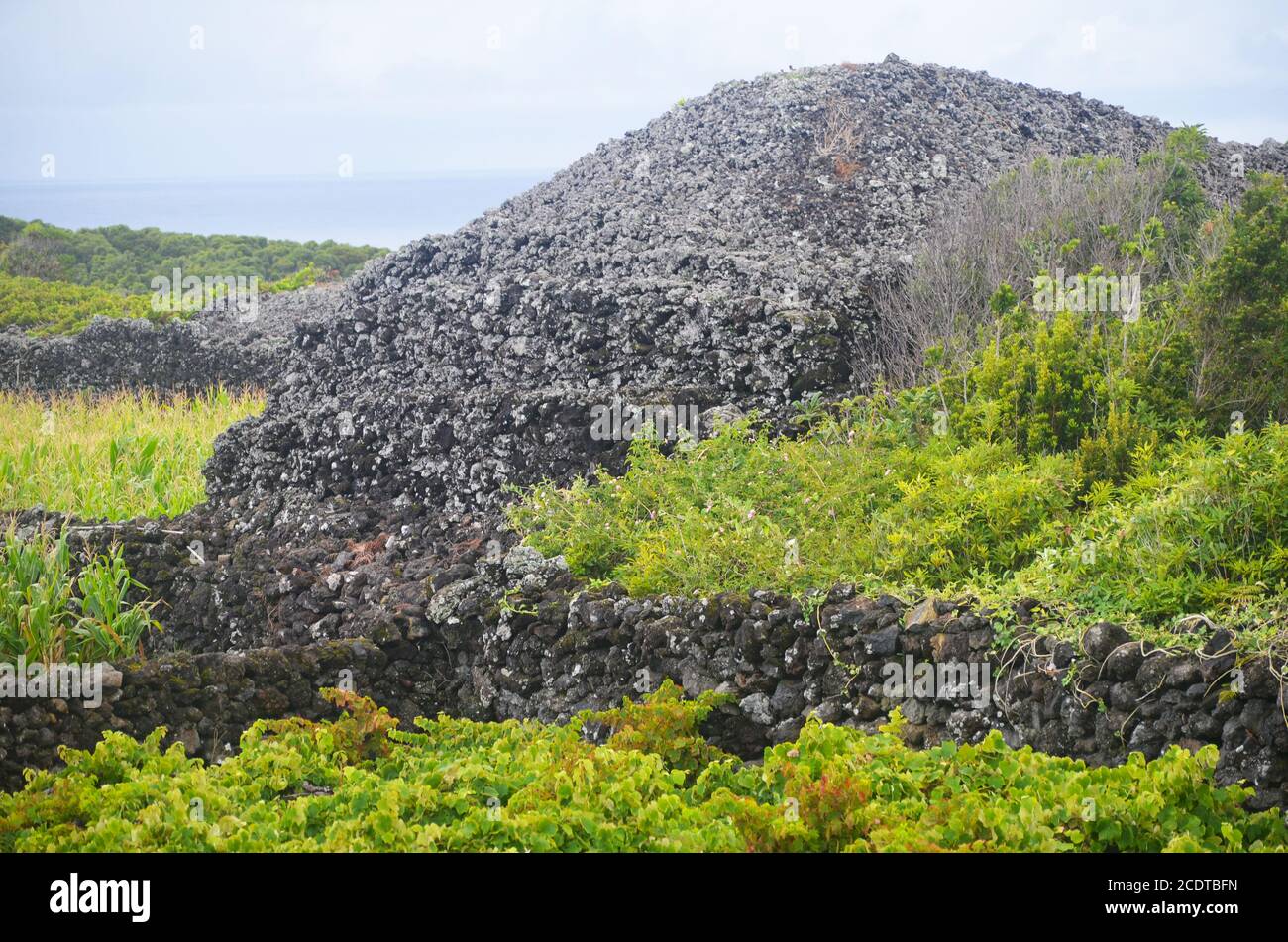 Maroiços, auch bekannt als die "Azoren Pyramiden", eine einzigartige Art von Architektur mit basaltischen Felsen in Pico Insel, Azoren Archipel, Portugal Stockfoto