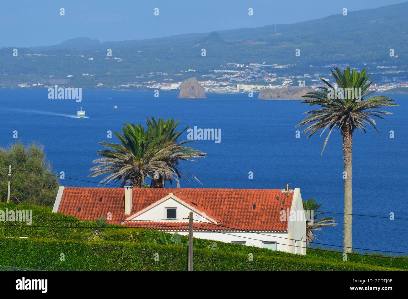 Die kleine, aber reich an Geschichte Stadt Horta in Faial Insel, Azoren Archipel, Portugal Stockfoto