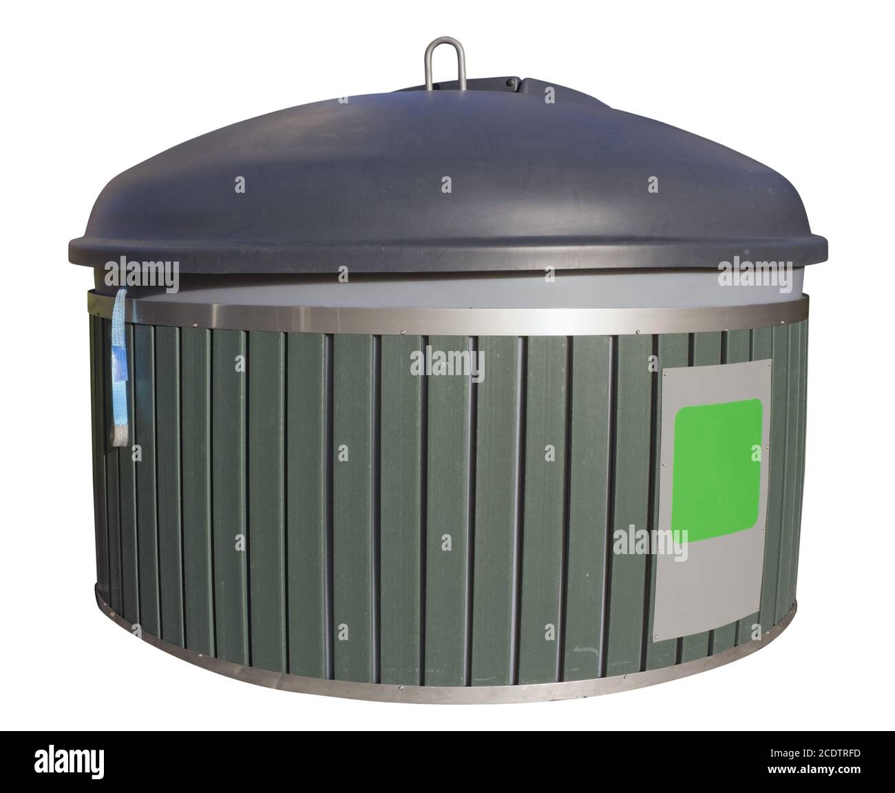 Ein moderner Müllcontainer auf einer Straße in einem europäischen Stadt Stockfoto