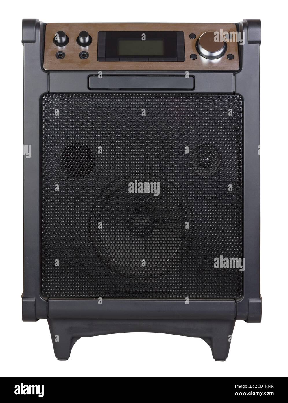 Alte Vintage No Name Lautsprecher aus Kunststoff, Metall und Holz. Stockfoto