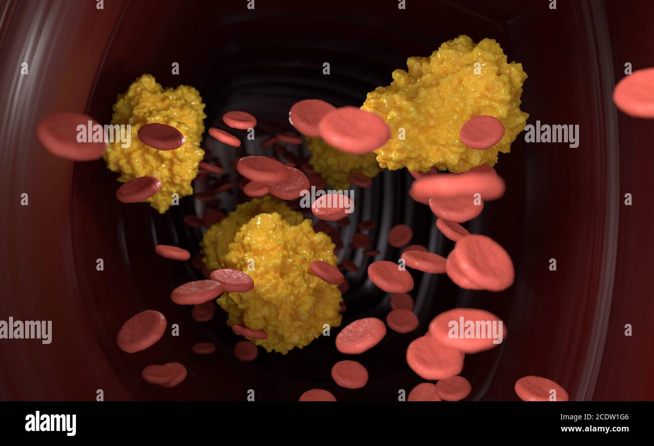 3D-Darstellung des Virus im Blutfluss Stockfoto