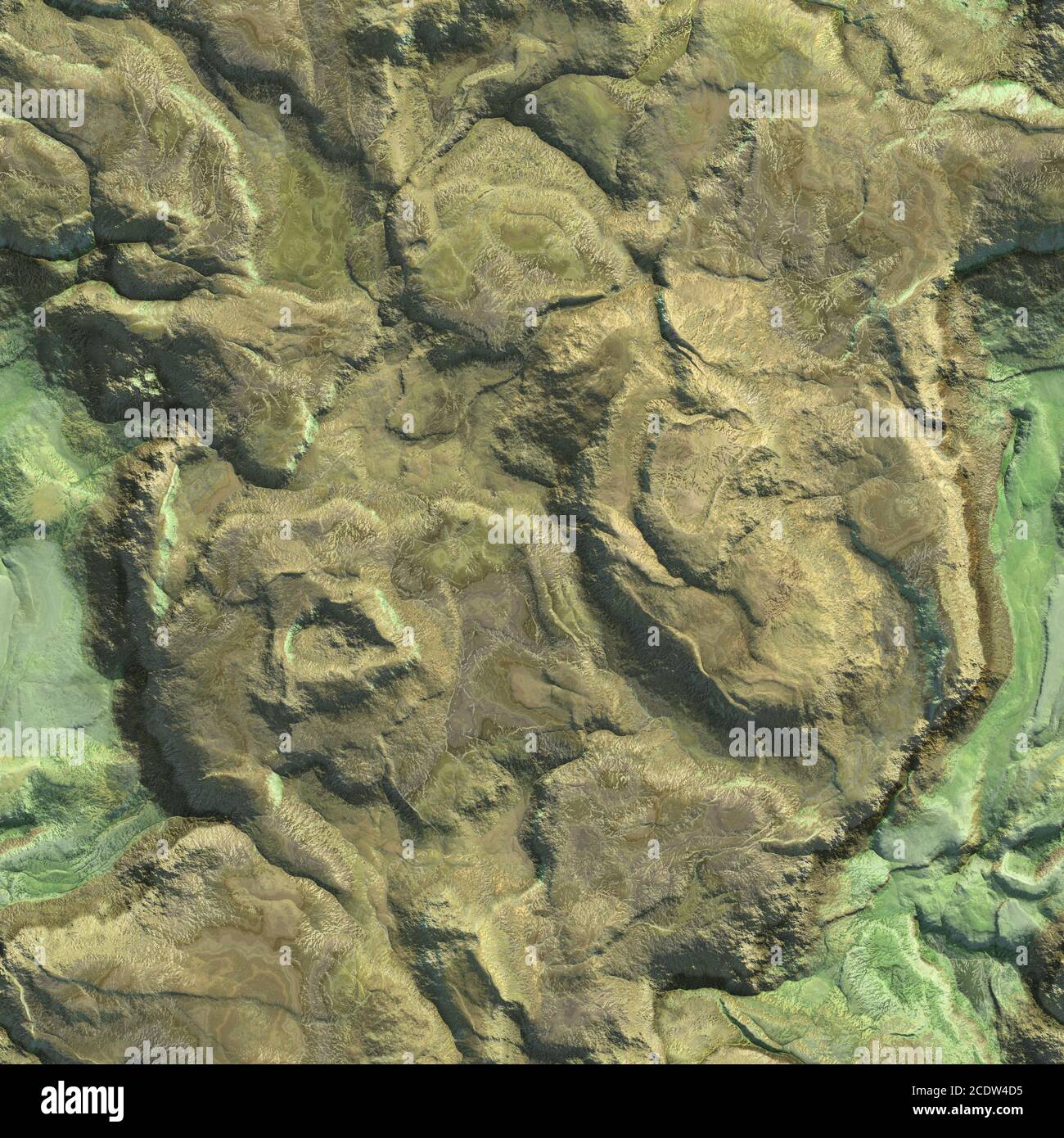 Luftbild vom Flugzeug aus Bergen nahtlose Textur Hintergrund. 3D-Darstellung Stockfoto