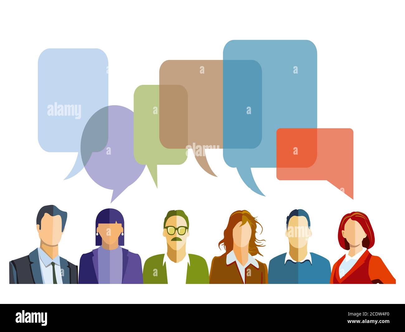 Diskussion in der Gruppe mit Sprechblasen Stockfoto