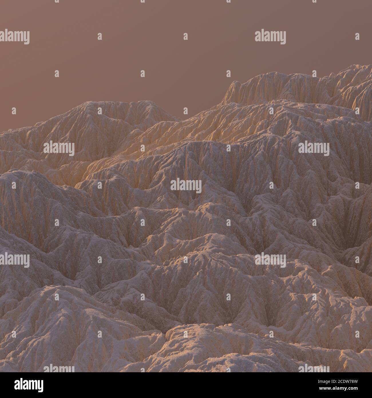 3D-Illustration sandy Berglandschaft. Bergige Gelände. Zusammenfassung Hintergrund Schuß von der oberen Ebene Stockfoto