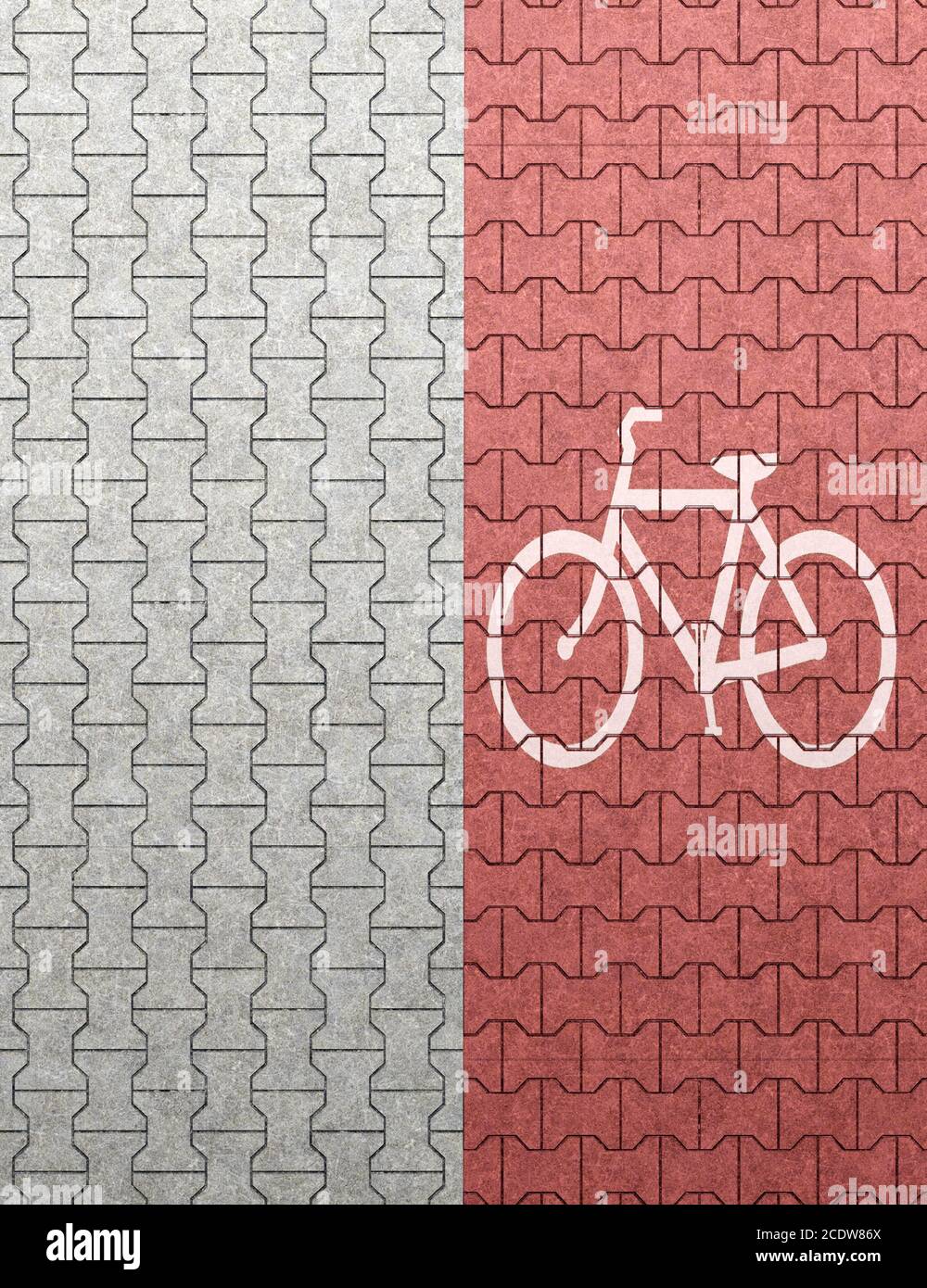 Draufsicht auf die rote Fahrradspur Stockfoto