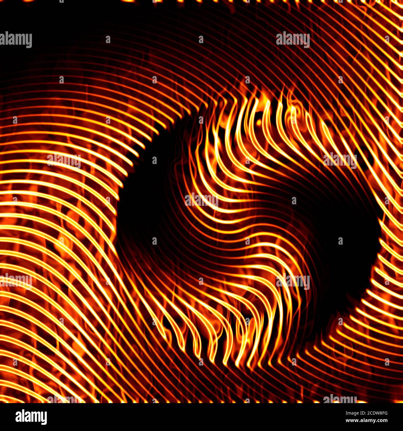 Abstrakte Abbildung: Zebra print Hintergrund Muster Textur durch die Verbrennung von orange Fire Flame gemacht Stockfoto
