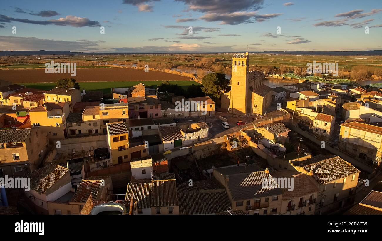 Gallur Dorf bei Sonnenuntergang in Zaragoza Provinz, Spanien Stockfoto