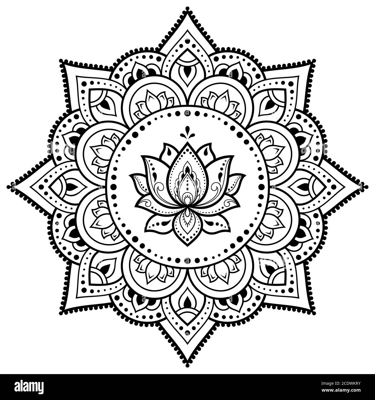 Kreisförmiges Muster in Form von Mandala mit Lotusblume für Henna, Mehndi,  Tattoo, Dekoration. Dekoratives Ornament im ethnisch-orientalischen Stil.  Umriss doo Stock-Vektorgrafik - Alamy