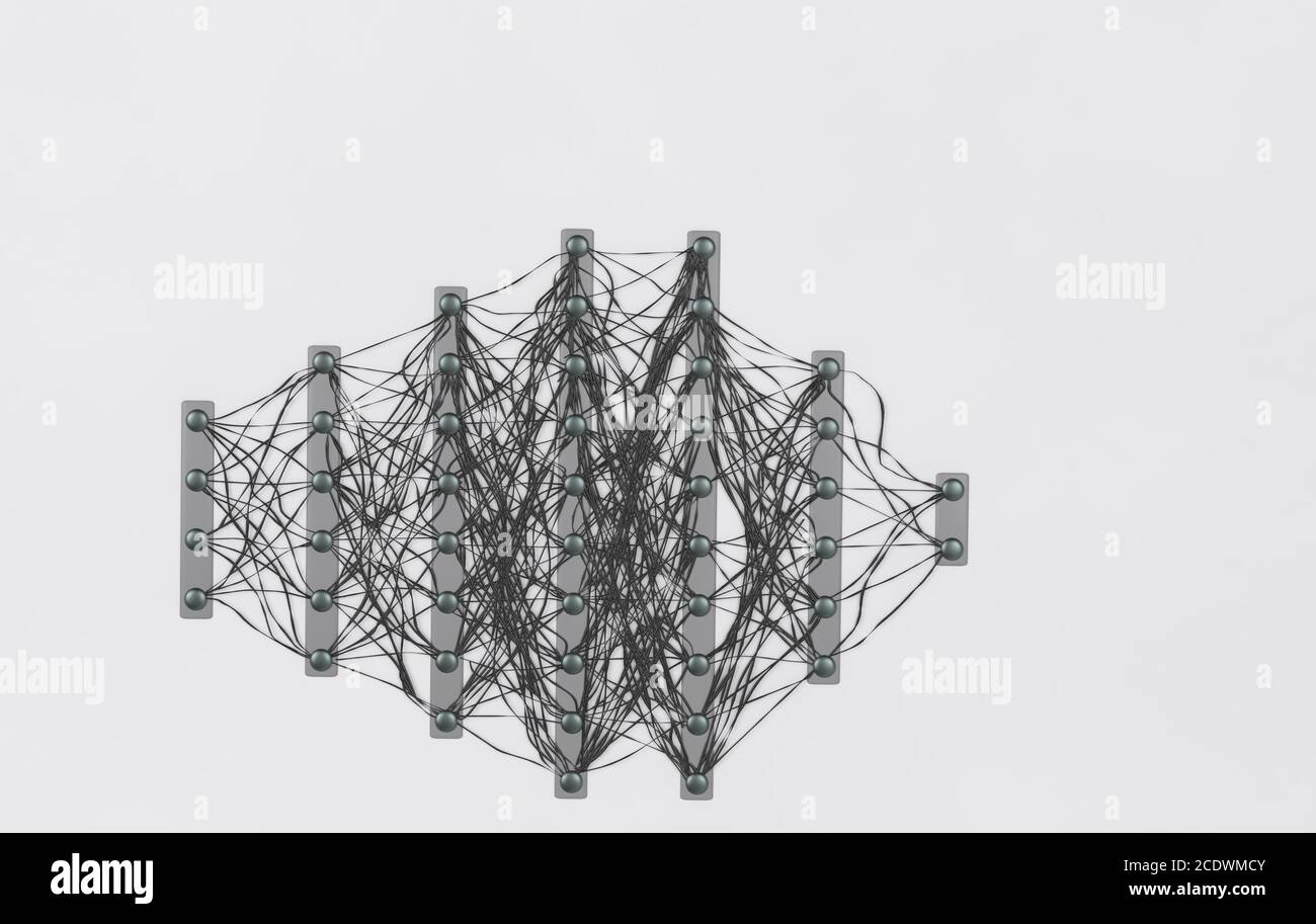 Neuronales Netz. Neuronennetzwerk. Deep Learning. Konzept der kognitiven Technologie. 3d-Illustration Stockfoto