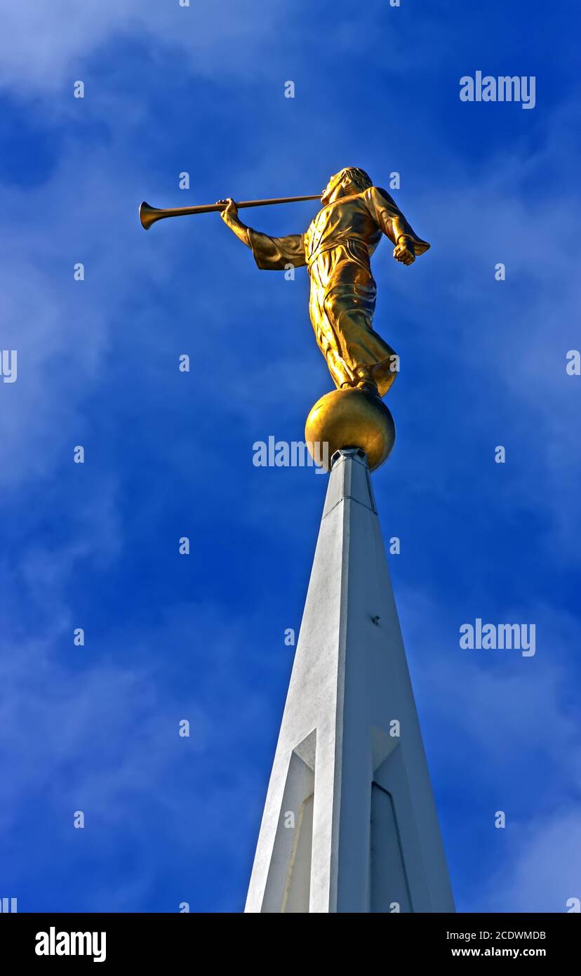 Statue des Engels Moroni in San Diego. Stockfoto