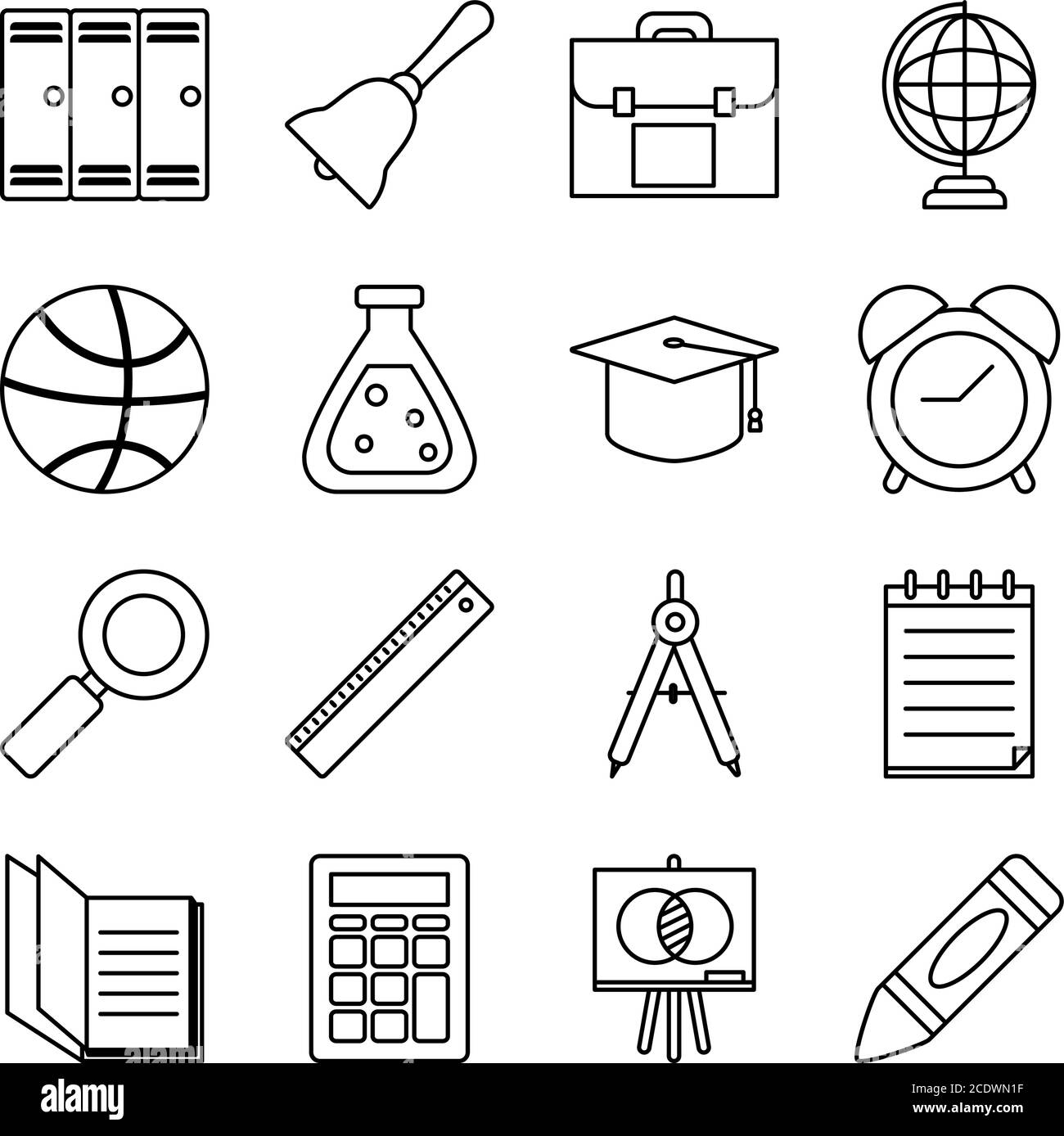 Chemische Flasche und Schule Symbol auf weißem Hintergrund, Linienstil, Vektor-Illustration gesetzt Stock Vektor