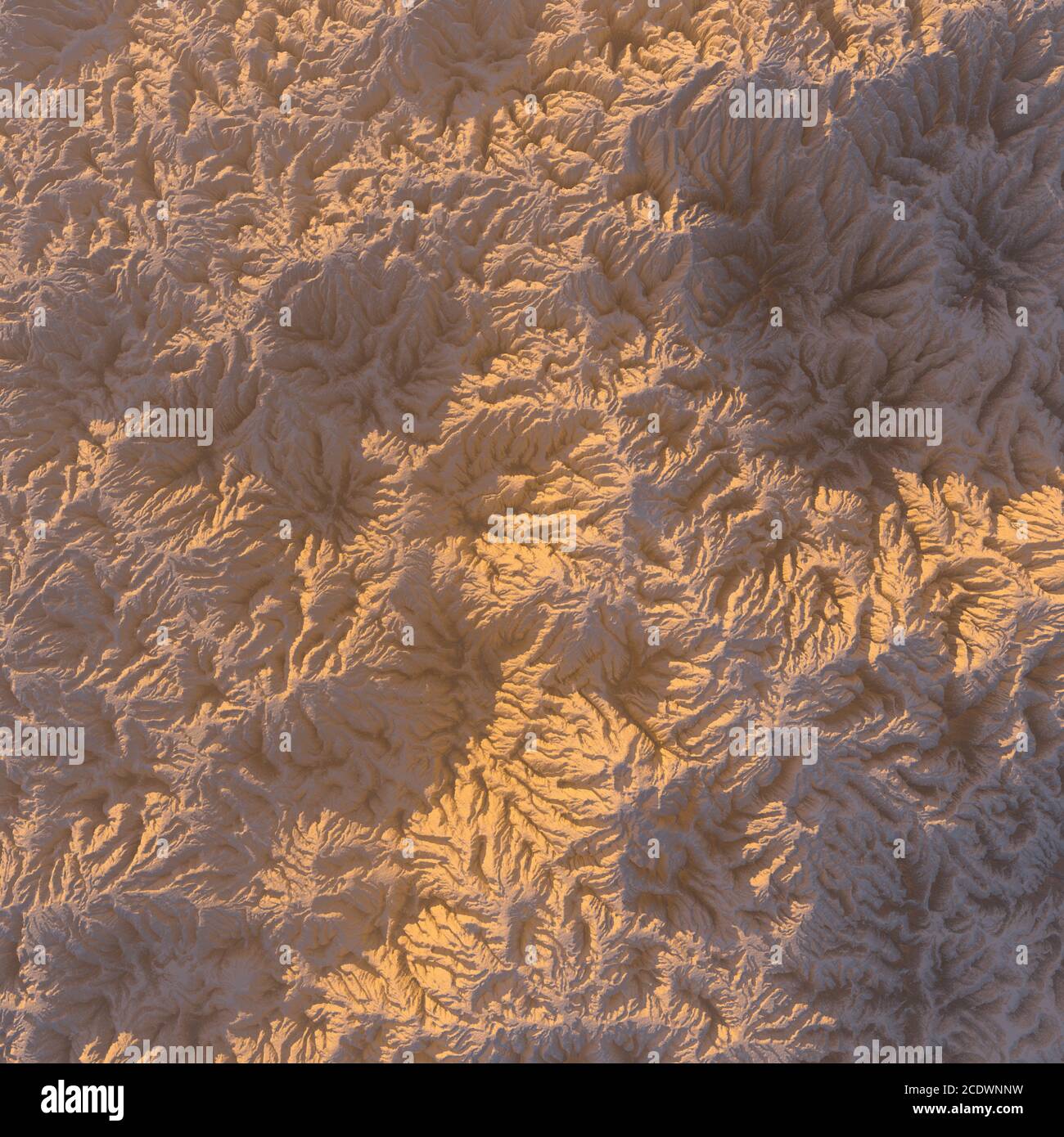 3D-Illustration sandy Berglandschaft. Bergige Gelände. Zusammenfassung Hintergrund Schuß von der oberen Ebene Stockfoto