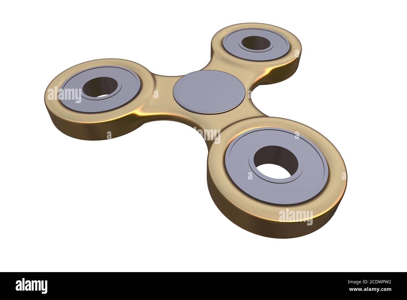 Bunte goldene Stahl Metall Fidget Finger Spinner Stress, Angst Relief Spielzeug 3d Illustration Stockfoto