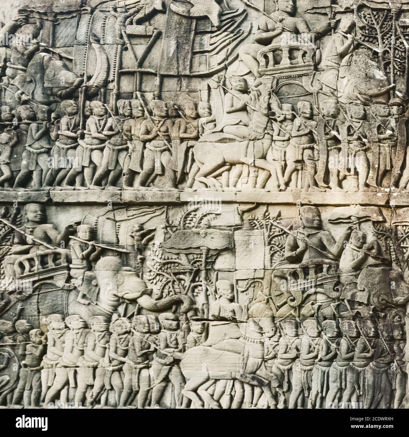 Bas-Relief am Bayon Tempel in Angkor Thom. Siem Reap. Kambodscha. Stockfoto